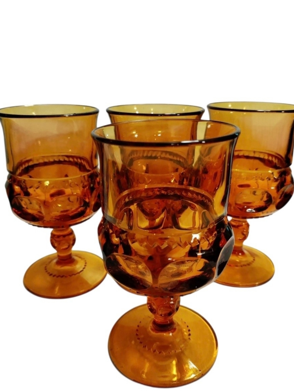 VINTAGE KINGS CROWN Amber Wine Goblet Set of 4 Indiana Glass 5 5/8 In Open Box